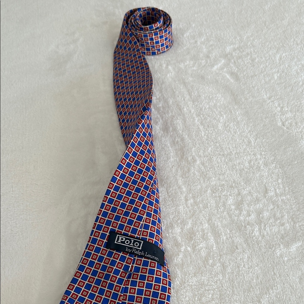 Polo by Ralph Lauren Vintage Geometric Blue and Red Tie